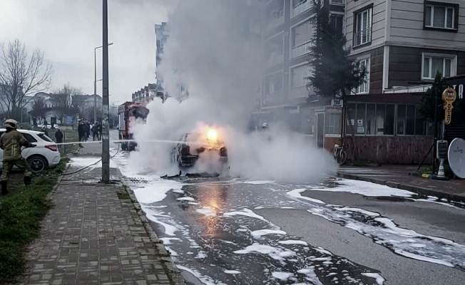 Bursa'da seyir halindeyken alev alan otomobil kullanılamaz hale geldi