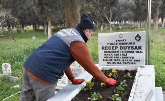 Balıkesir Edremit'te şehitliklere bakım yapıldı 