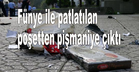 Fünye ile patlatılan poşetten pişmaniye çıktı