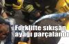 Forklifte sıkışan ayağı parçalandı