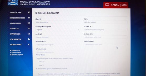 Web sitesi üzerinden abonelik kapatma işlemi